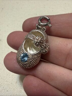 Sterling Silver 925 Baby Shoe Charm engraved Brenda W/Birthstone Gem